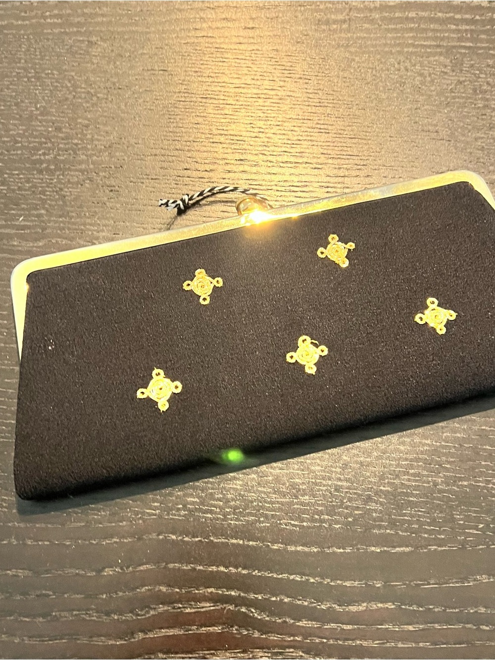 Vintage Black Frame Clutch with Gold Embroidered Accents